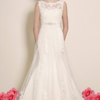 Aleah - Lace and Tulle Illusion Neckline Mermaid Wedding Dress