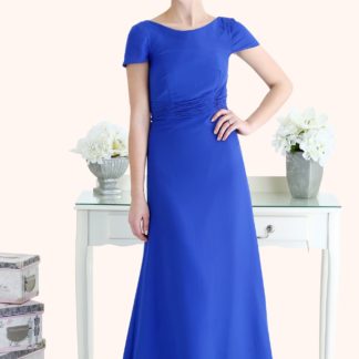 Estilo Moda Milton Keynes Roxanne Illusion neckline cap sleeve sheath style cowl back royal blue Chiffon Bridesmaid Dress cobalt blue bridesmaid dress